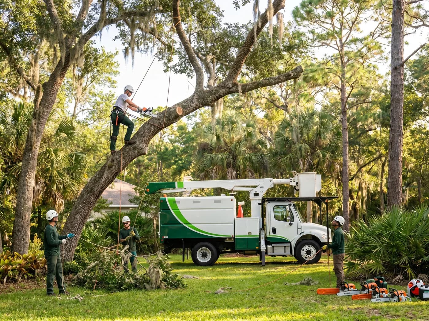 Large live oak removal in progress in a Land O' Lakes yard